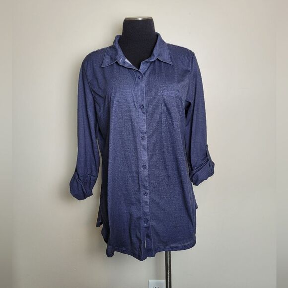 Karen Brooks Western Rodeo Button Front Shirt Women's Soft Dark Blue Large - Picture 8 of 10